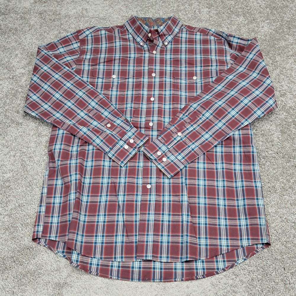 Roper Mens Plaid Western Button Down Shirt Red Blue Cotton 301-378-6062RE Large - Picture 1 of 7